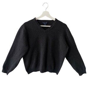 Brooks Brothers Women's Cropped V-Neck Merino Wool Blend Gray Sweater XL Luxury